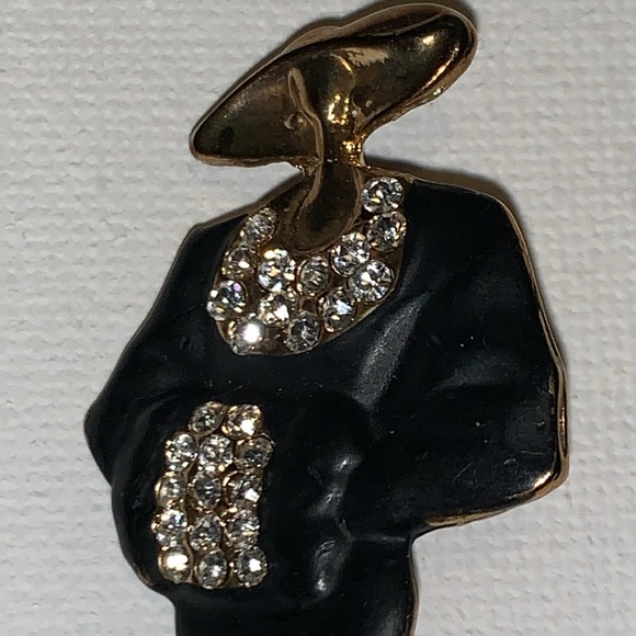 Art Deco Style Posh Lady Pin Brooch in Black Enamel and gold-tone - Picture 1 of 7